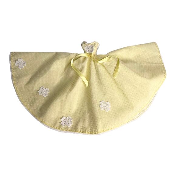 Swiss Dot Dress For Barbie Doll Yellow Flower Applique Sleeveless Lined Party - Picture 3 of 6